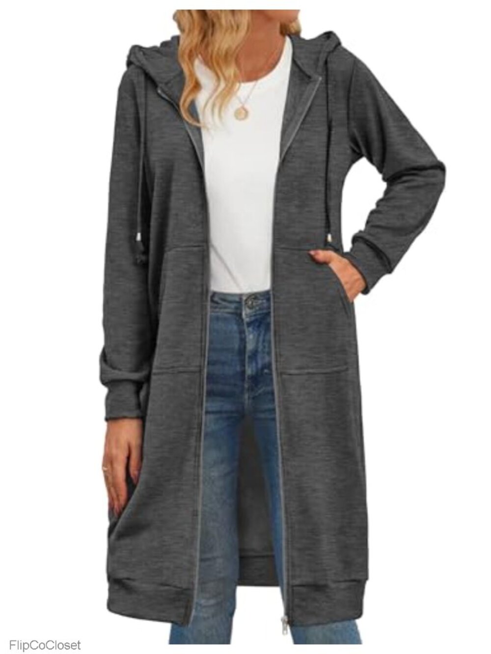 Zip Up Oversized Fleece Long Tunic Hoodie Sweatshirt Jacket